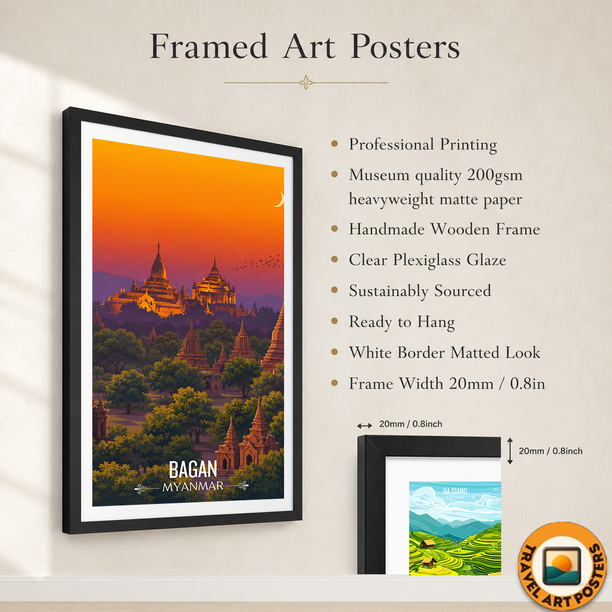 Bagan - Myanmar - Travel Wall Art Deco Poster Print - Art Print - Travel Art Poster