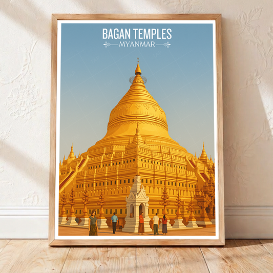 Bagan Temples - Myanmar - Travel Wall Art Deco Poster Print - Art Print - Travel Art Poster