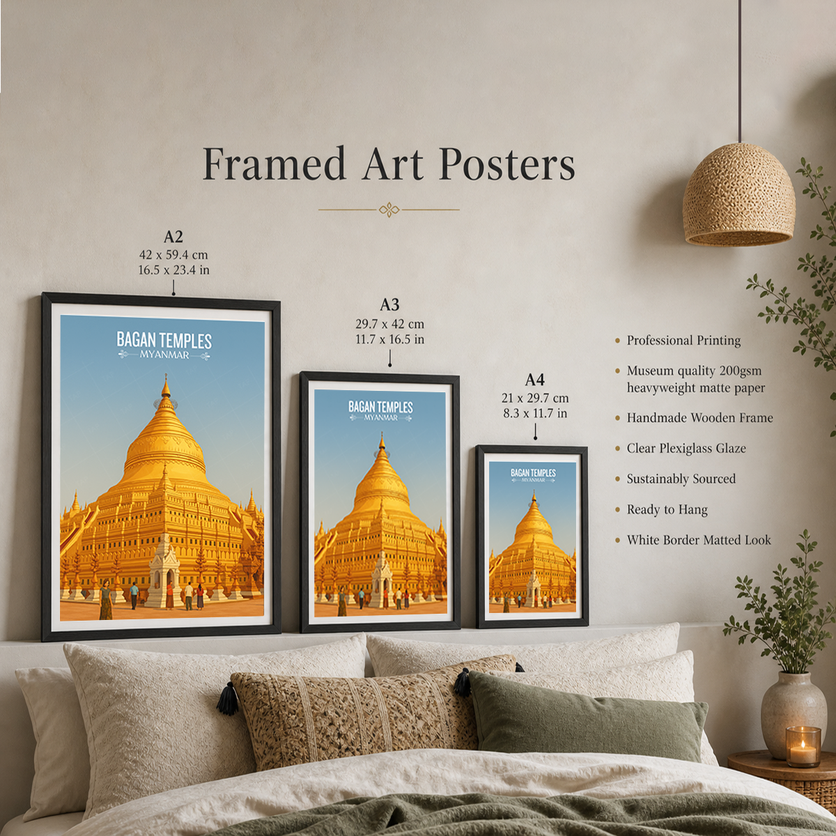 Bagan Temples - Myanmar - Travel Wall Art Deco Poster Print - Art Print - Travel Art Poster