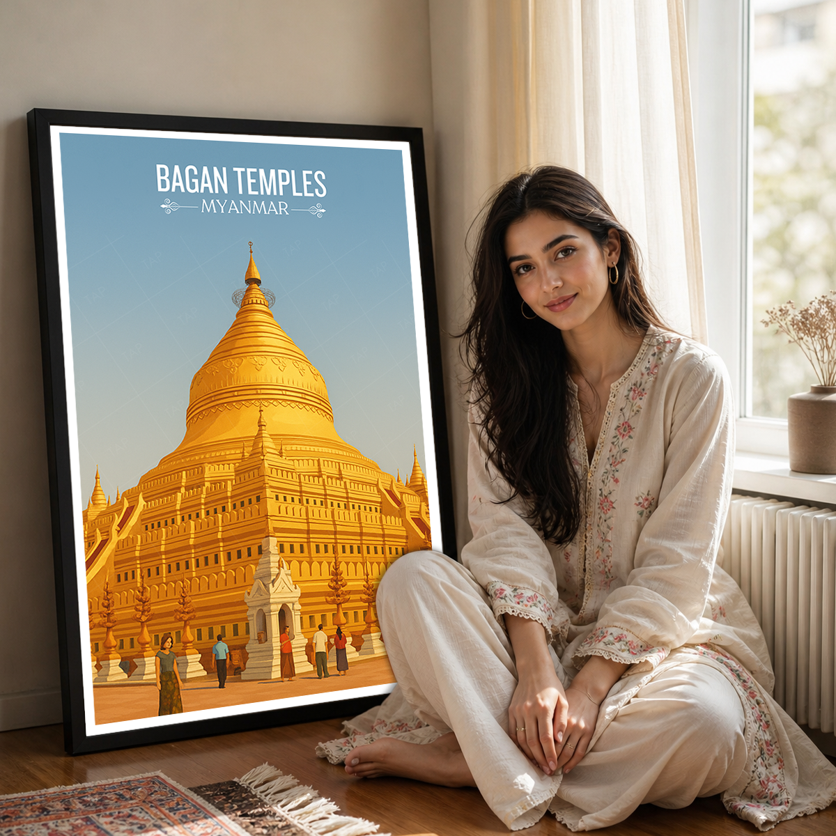Bagan Temples - Myanmar - Travel Wall Art Deco Poster Print - Art Print - Travel Art Poster