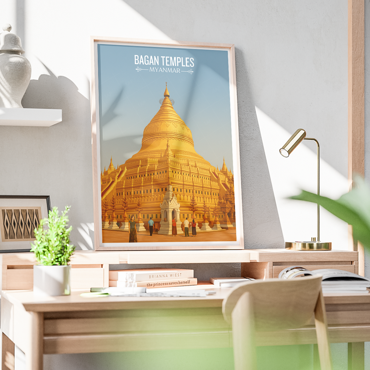 Bagan Temples - Myanmar - Travel Wall Art Deco Poster Print - Art Print - Travel Art Poster