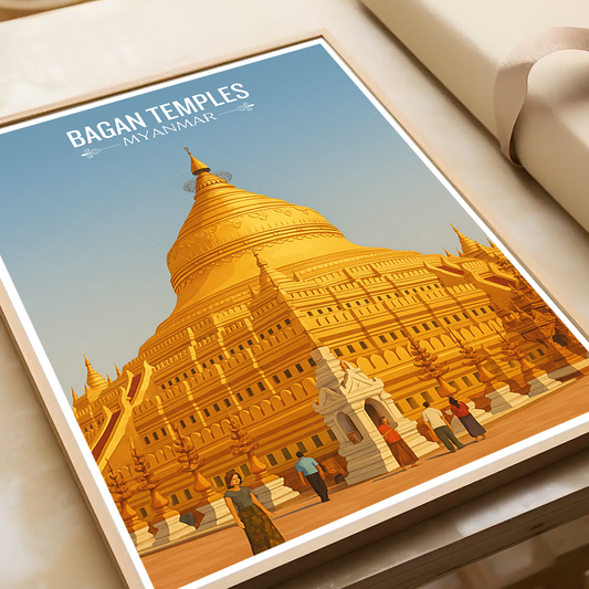 Bagan Temples - Myanmar - Travel Wall Art Deco Poster Print - Art Print - Travel Art Poster