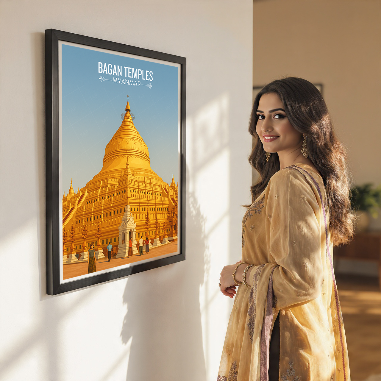Bagan Temples - Myanmar - Travel Wall Art Deco Poster Print - Art Print - Travel Art Poster