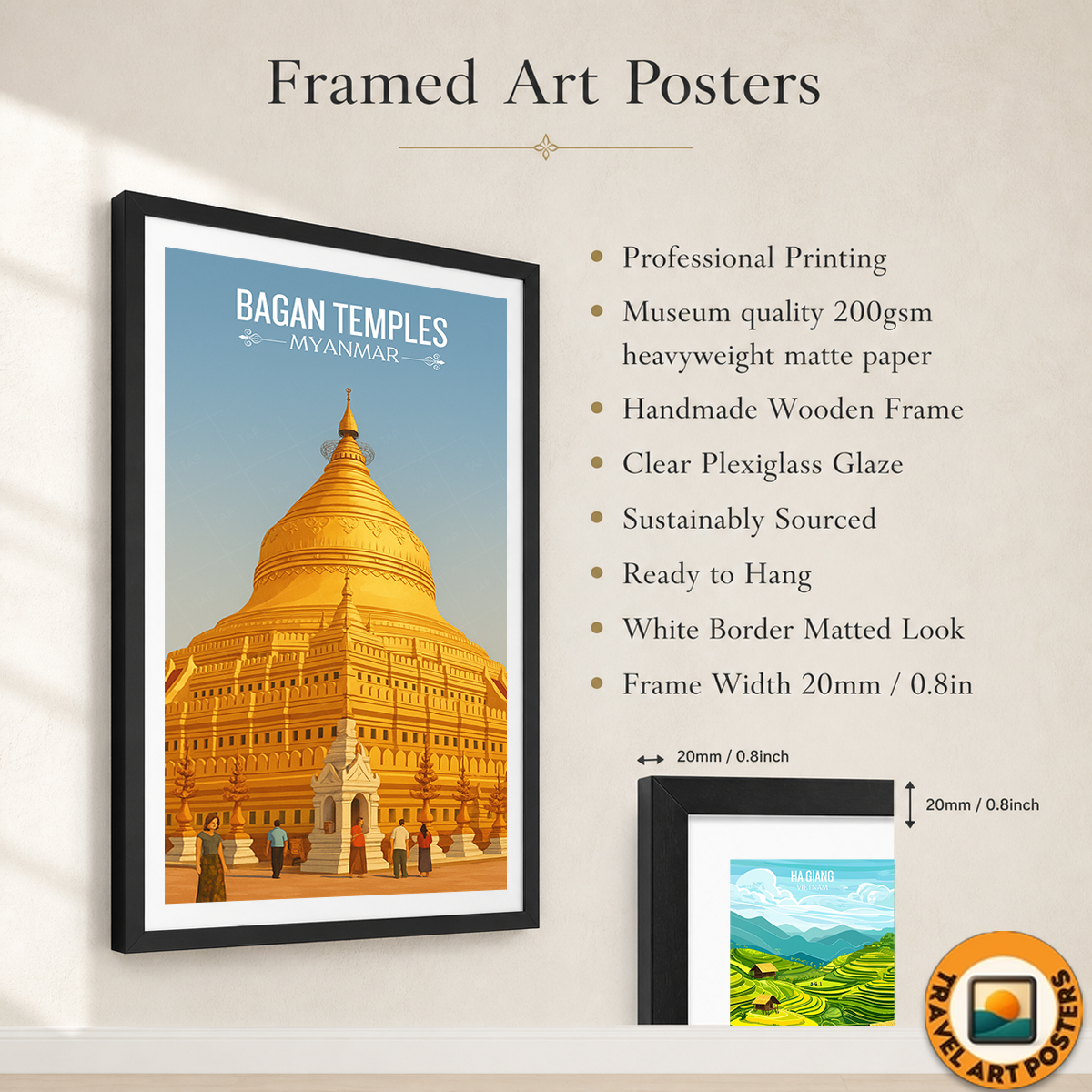 Bagan Temples - Myanmar - Travel Wall Art Deco Poster Print - Art Print - Travel Art Poster