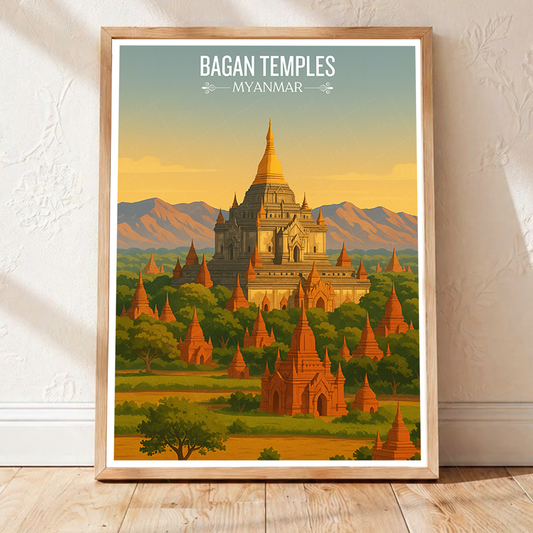 Bagan Temples - Myanmar - Travel Wall Art Deco Poster Print - Art Print - Travel Art Poster
