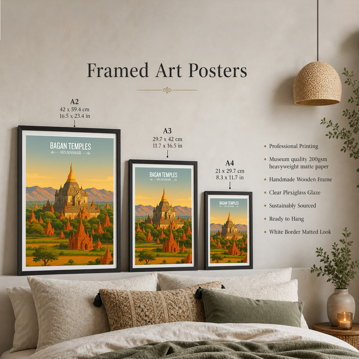 Bagan Temples - Myanmar - Travel Wall Art Deco Poster Print - Art Print - Travel Art Poster