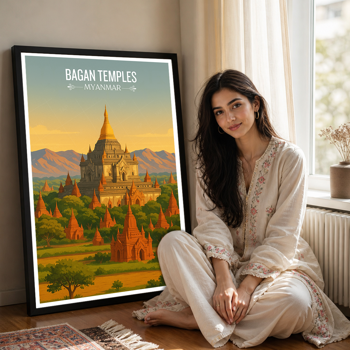 Bagan Temples - Myanmar - Travel Wall Art Deco Poster Print - Art Print - Travel Art Poster