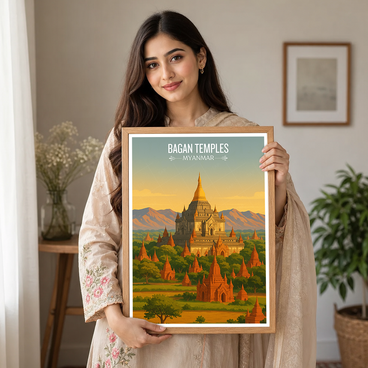 Bagan Temples - Myanmar - Travel Wall Art Deco Poster Print - Art Print - Travel Art Poster