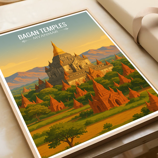 Bagan Temples - Myanmar - Travel Wall Art Deco Poster Print - Art Print - Travel Art Poster