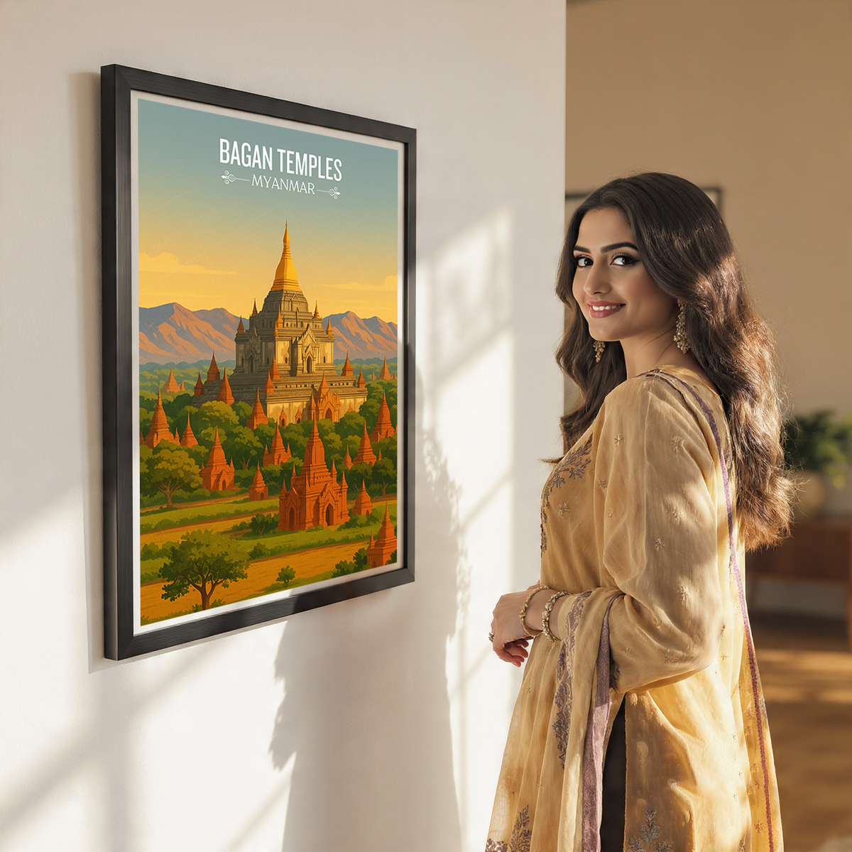 Bagan Temples - Myanmar - Travel Wall Art Deco Poster Print - Art Print - Travel Art Poster