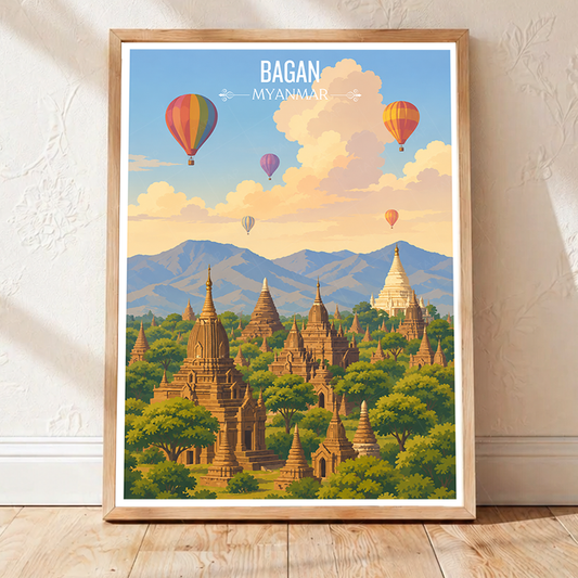 Bagan - Myanmar - Travel Wall Art Deco Poster Print - Art Print - Travel Art Poster