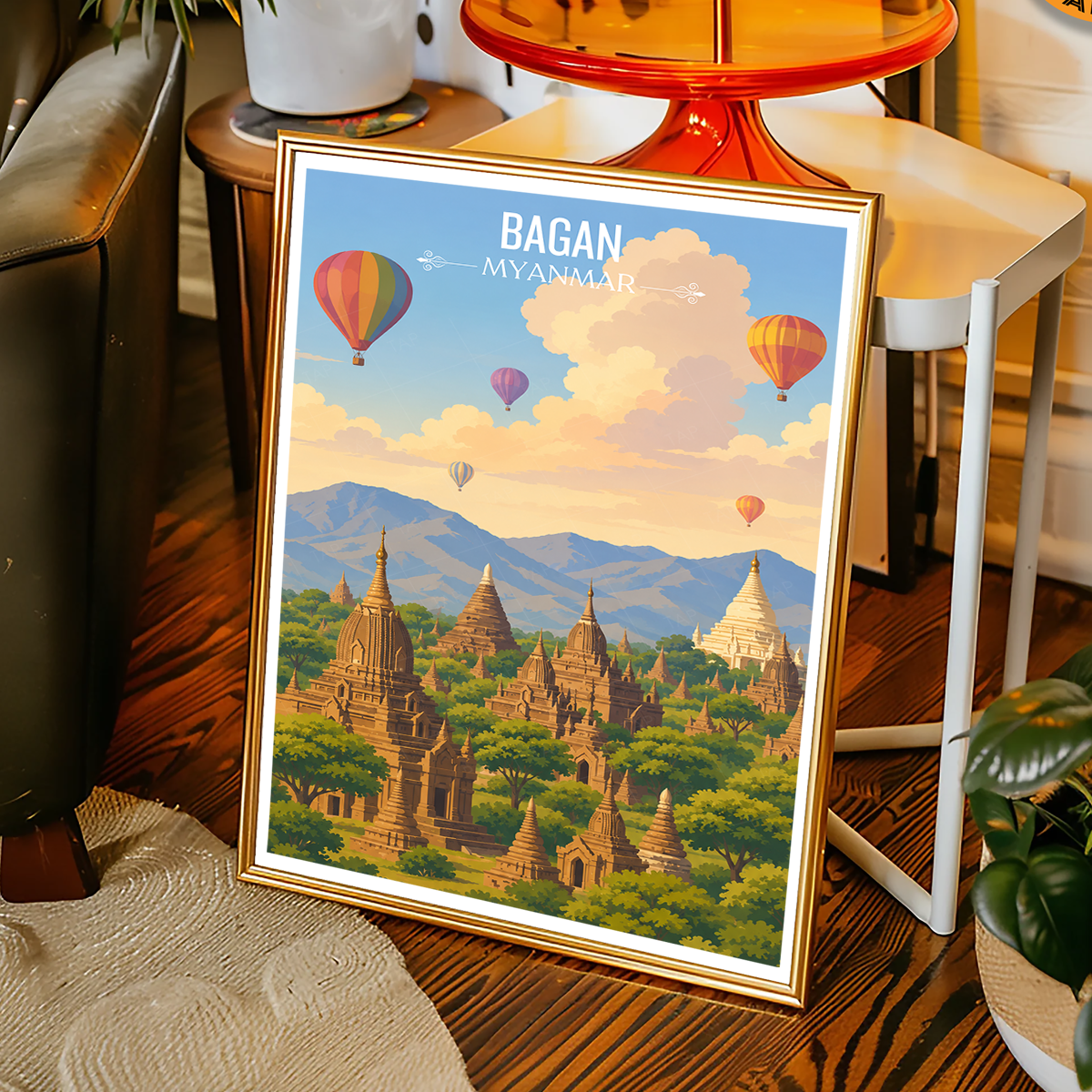Bagan - Myanmar - Travel Wall Art Deco Poster Print - Art Print - Travel Art Poster