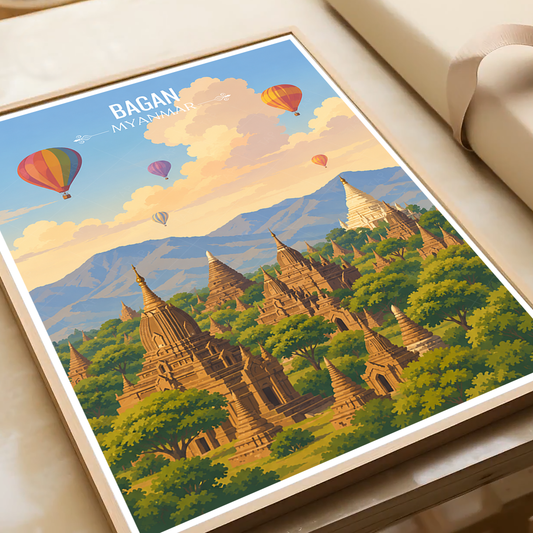 Bagan - Myanmar - Travel Wall Art Deco Poster Print - Art Print - Travel Art Poster