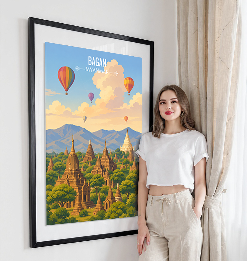 Bagan - Myanmar - Travel Wall Art Deco Poster Print - Art Print - Travel Art Poster