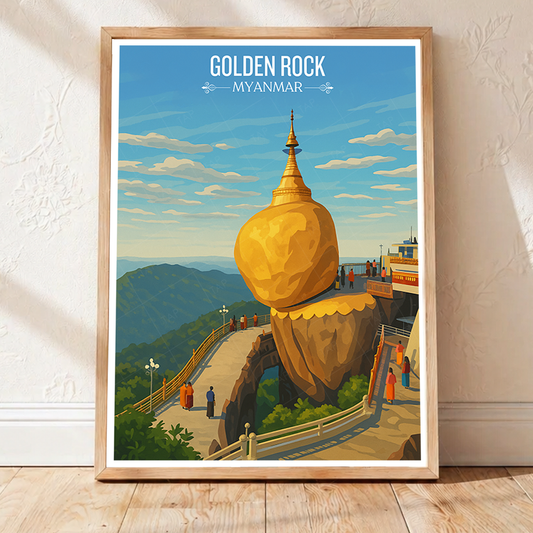 Golden Rock - Myanmar - Travel Wall Art Deco Poster Print - Art Print - Travel Art Poster
