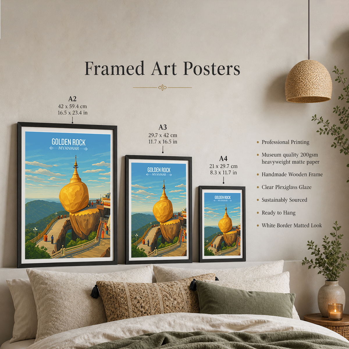 Golden Rock - Myanmar - Travel Wall Art Deco Poster Print - Art Print - Travel Art Poster