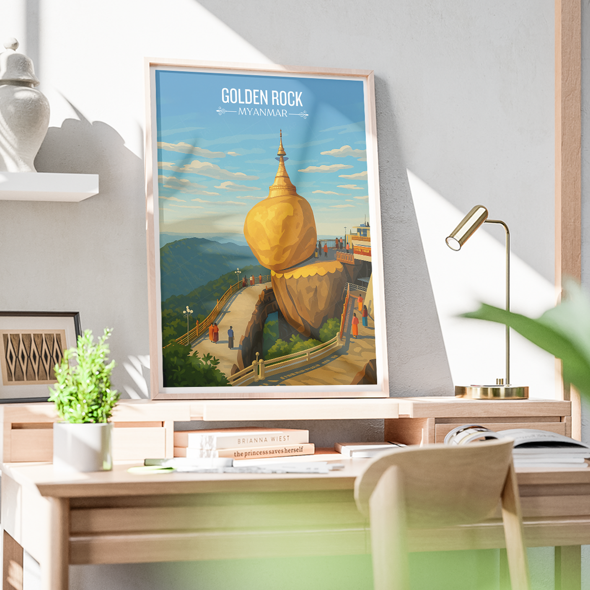 Golden Rock - Myanmar - Travel Wall Art Deco Poster Print - Art Print - Travel Art Poster