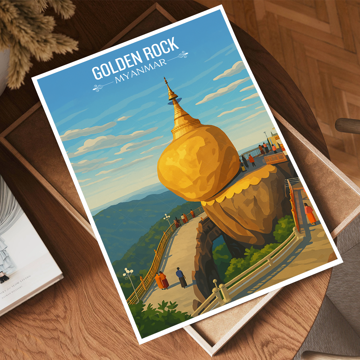 Golden Rock - Myanmar - Travel Wall Art Deco Poster Print - Art Print - Travel Art Poster