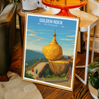 Golden Rock - Myanmar - Travel Wall Art Deco Poster Print - Art Print - Travel Art Poster