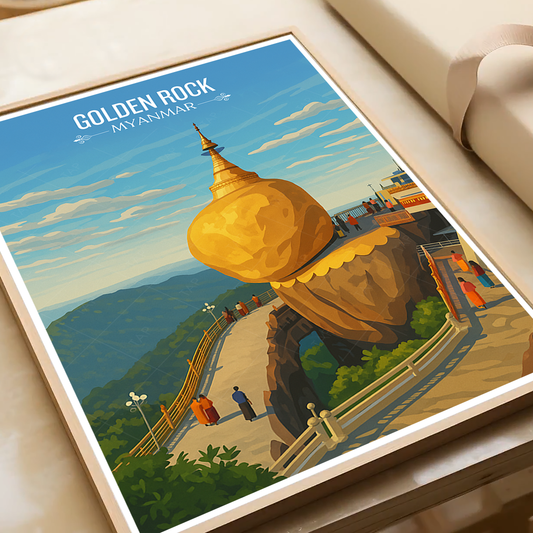 Golden Rock - Myanmar - Travel Wall Art Deco Poster Print - Art Print - Travel Art Poster
