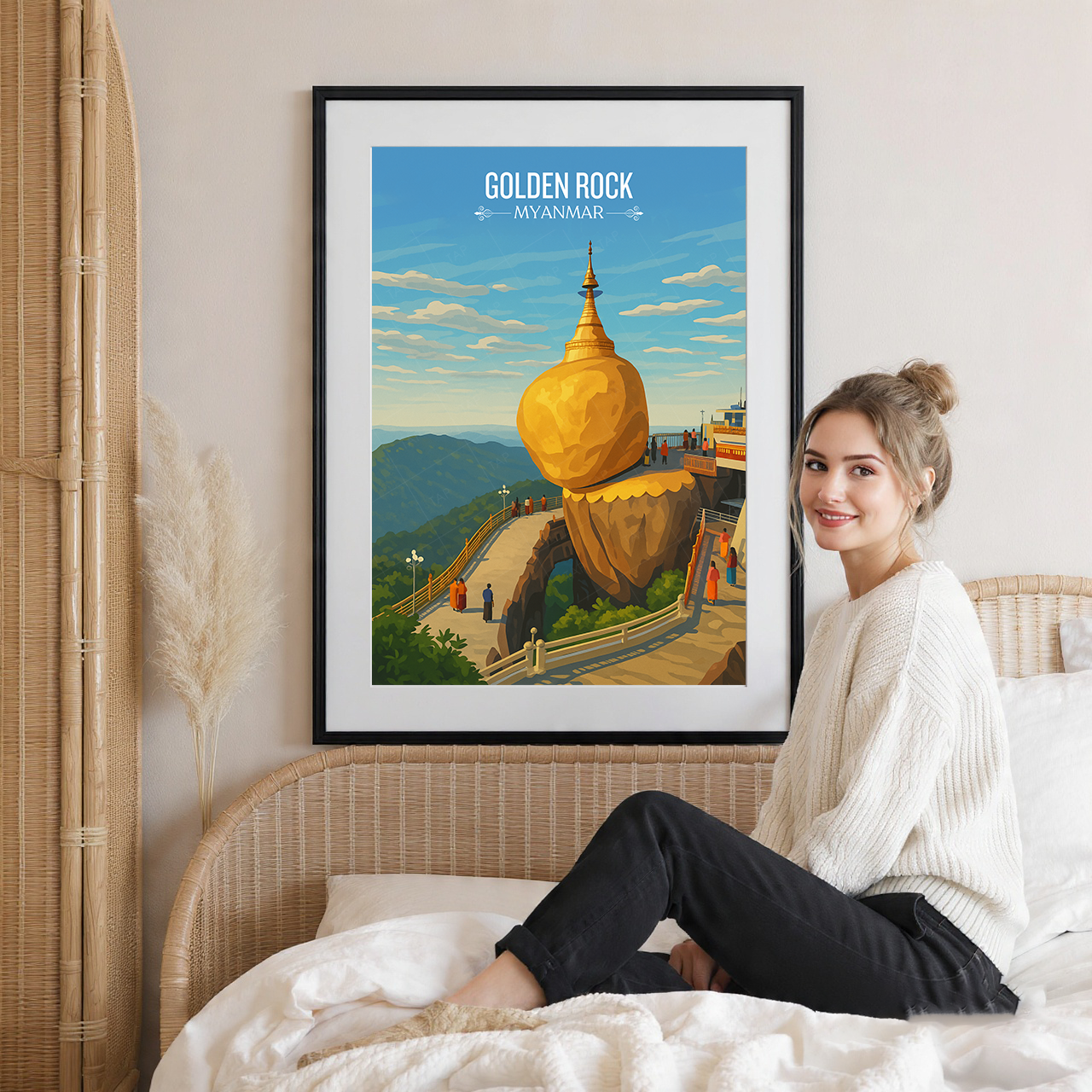 Golden Rock - Myanmar - Travel Wall Art Deco Poster Print - Art Print - Travel Art Poster