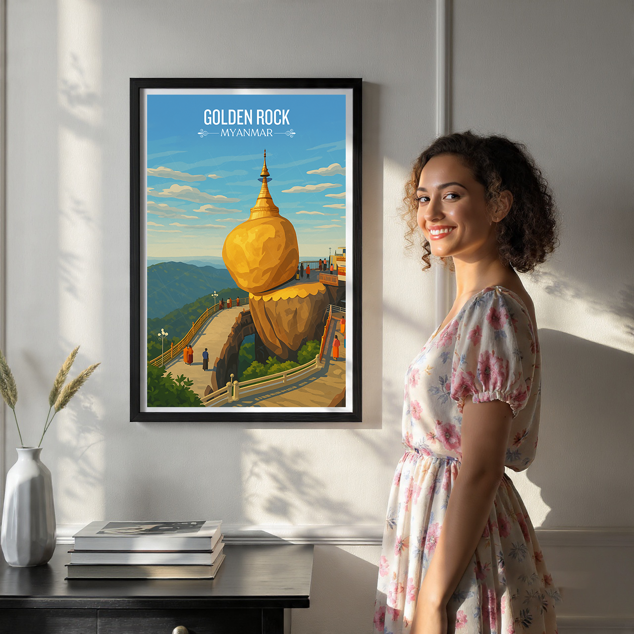 Golden Rock - Myanmar - Travel Wall Art Deco Poster Print - Art Print - Travel Art Poster