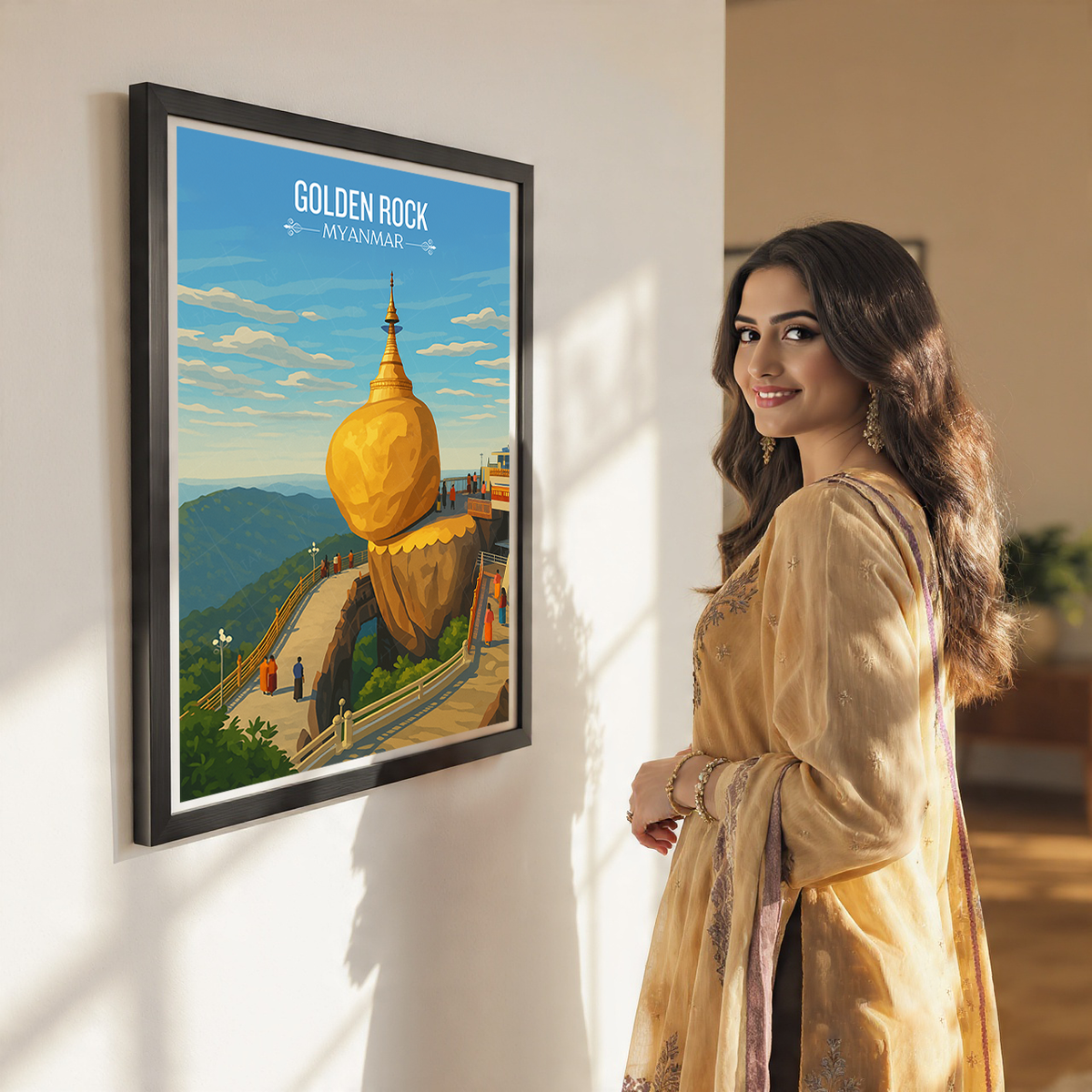 Golden Rock - Myanmar - Travel Wall Art Deco Poster Print - Art Print - Travel Art Poster