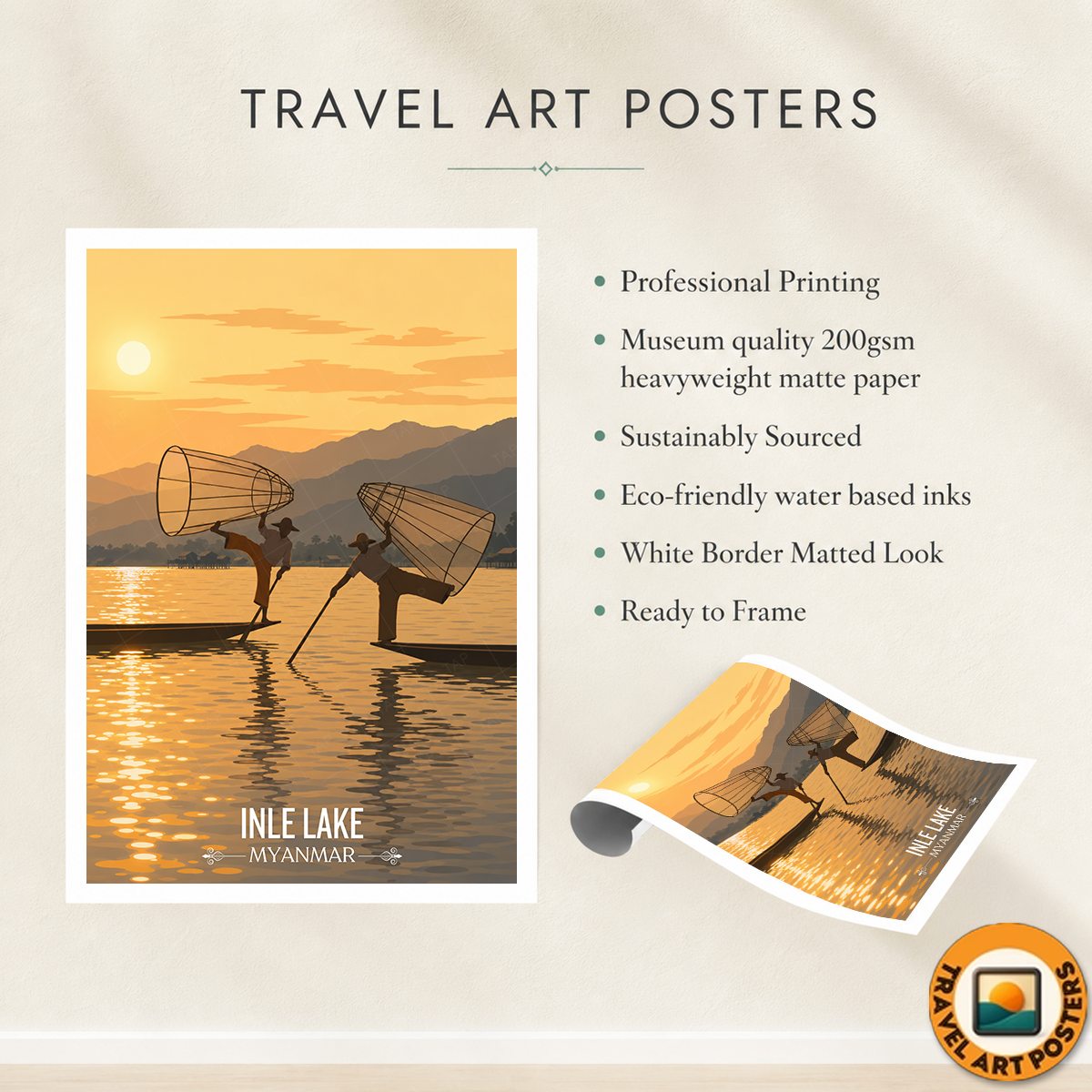 Inle Lake - Myanmar - Travel Wall Art Deco Poster Print - Art Print - Travel Art Poster