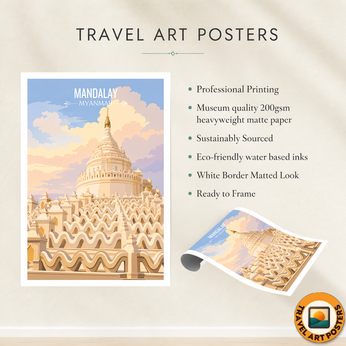Mandalay - Myanmar - Travel Wall Art Deco Poster Print - Art Print - Travel Art Poster