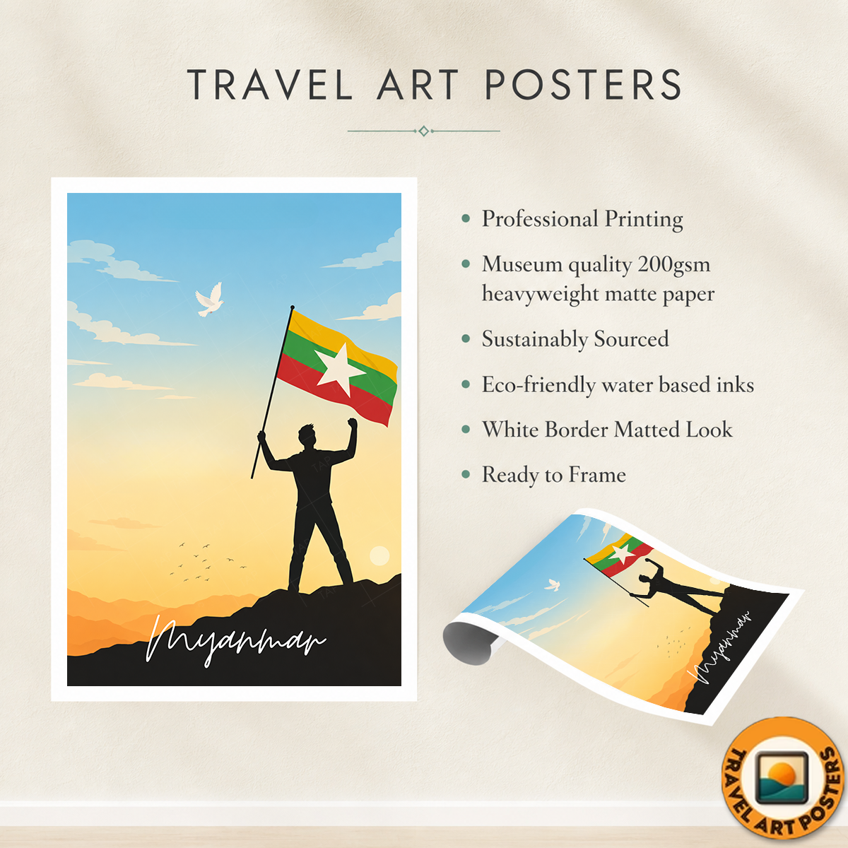 Myanmar - Travel Wall Art Deco Poster Print - Art Print - Travel Art Poster