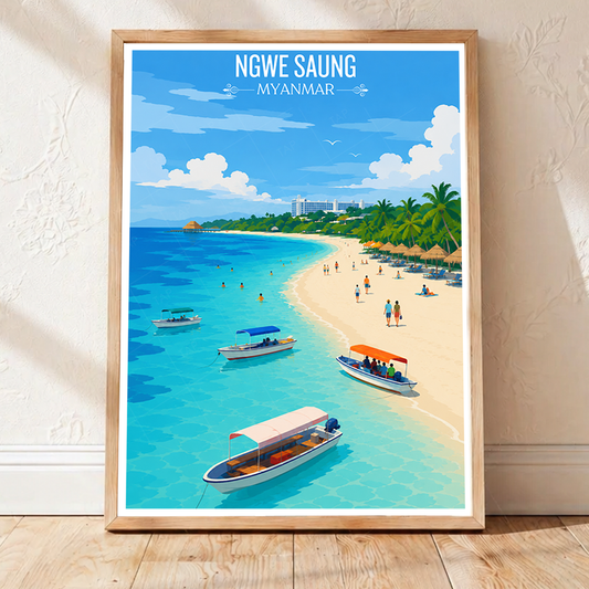 Ngwer Saung - Myanmar - Travel Wall Art Deco Poster Print - Art Print - Travel Art Poster