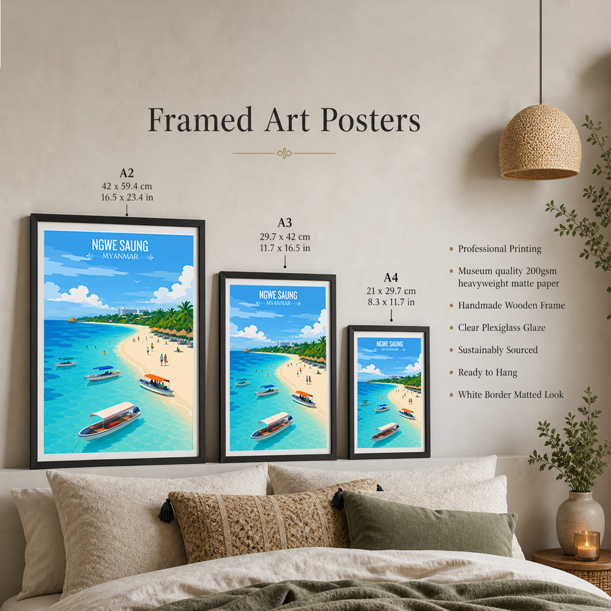Ngwer Saung - Myanmar - Travel Wall Art Deco Poster Print - Art Print - Travel Art Poster