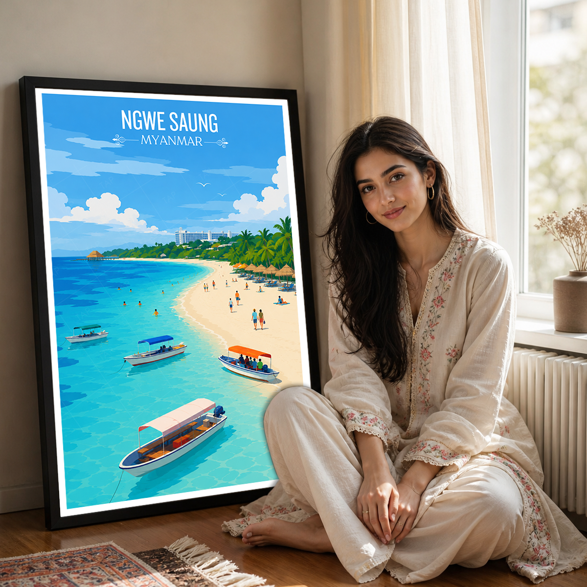 Ngwer Saung - Myanmar - Travel Wall Art Deco Poster Print - Art Print - Travel Art Poster