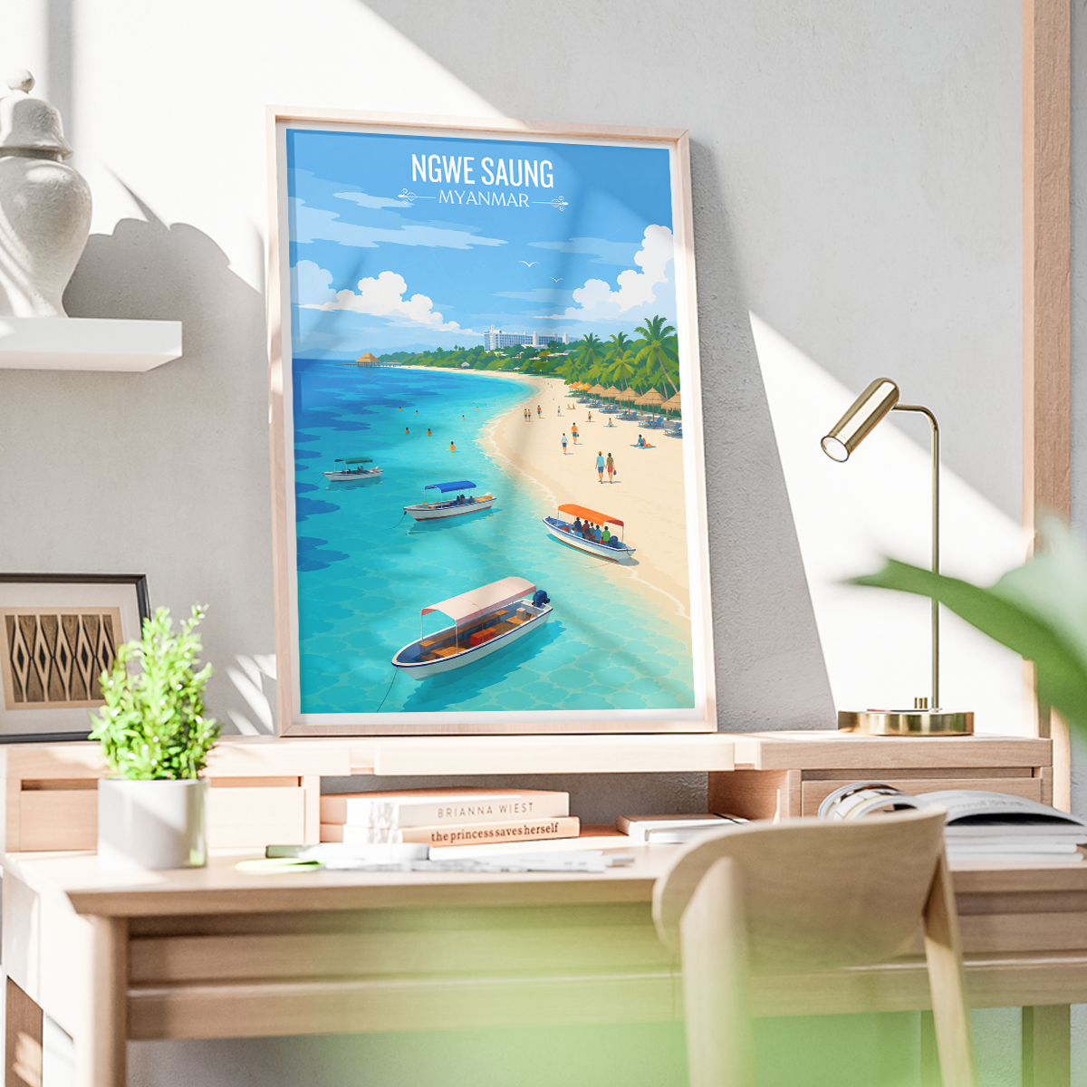 Ngwer Saung - Myanmar - Travel Wall Art Deco Poster Print - Art Print - Travel Art Poster