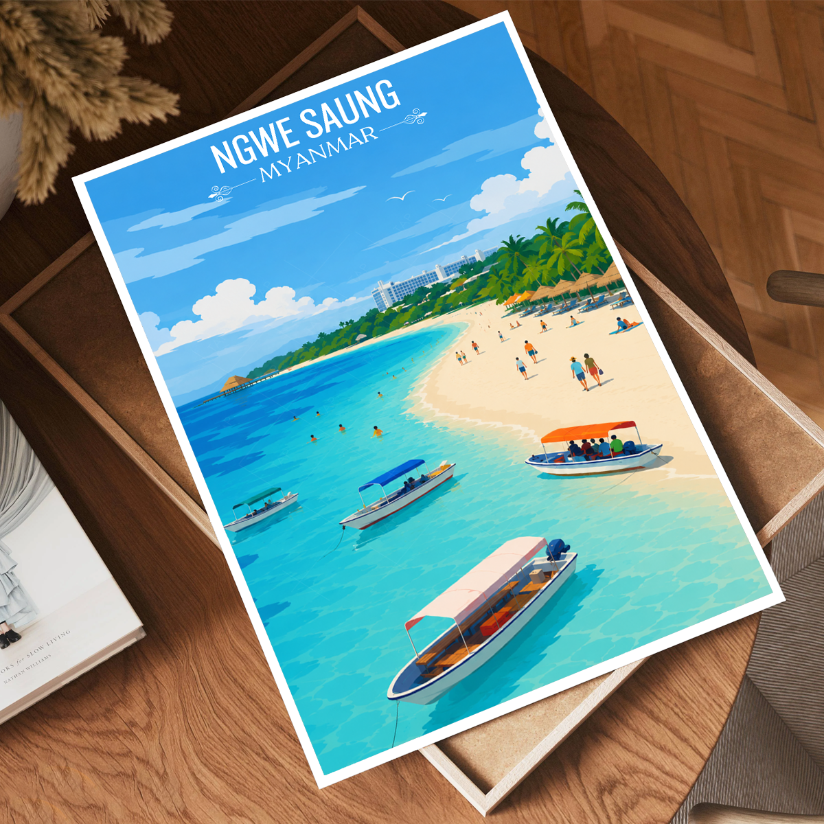 Ngwer Saung - Myanmar - Travel Wall Art Deco Poster Print - Art Print - Travel Art Poster