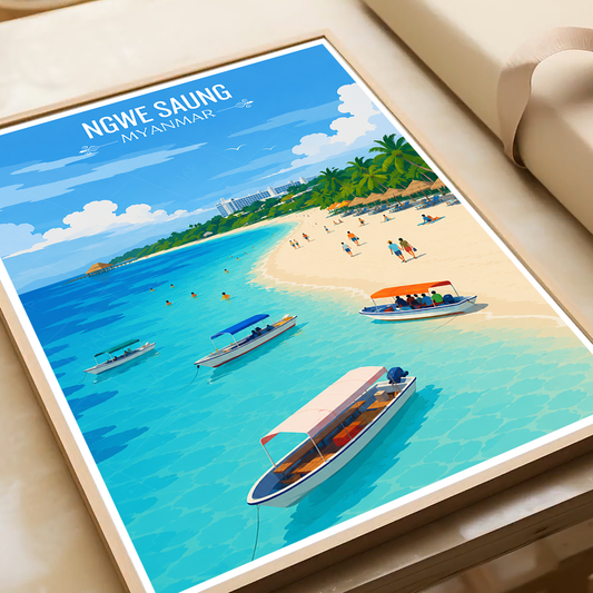Ngwer Saung - Myanmar - Travel Wall Art Deco Poster Print - Art Print - Travel Art Poster