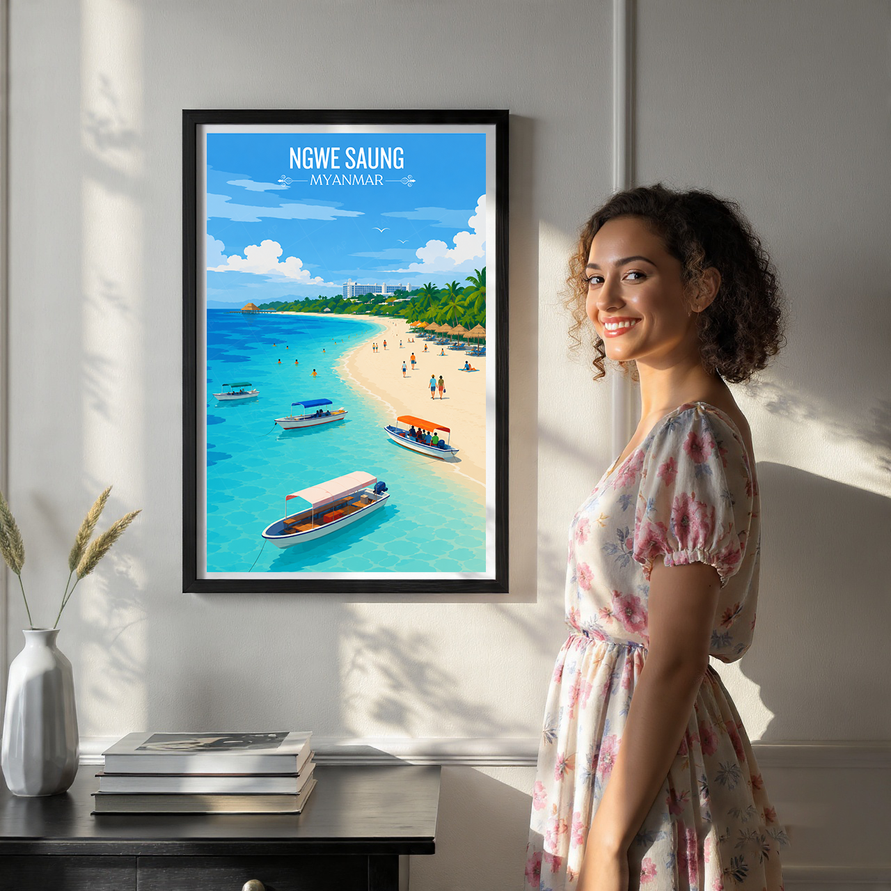 Ngwer Saung - Myanmar - Travel Wall Art Deco Poster Print - Art Print - Travel Art Poster