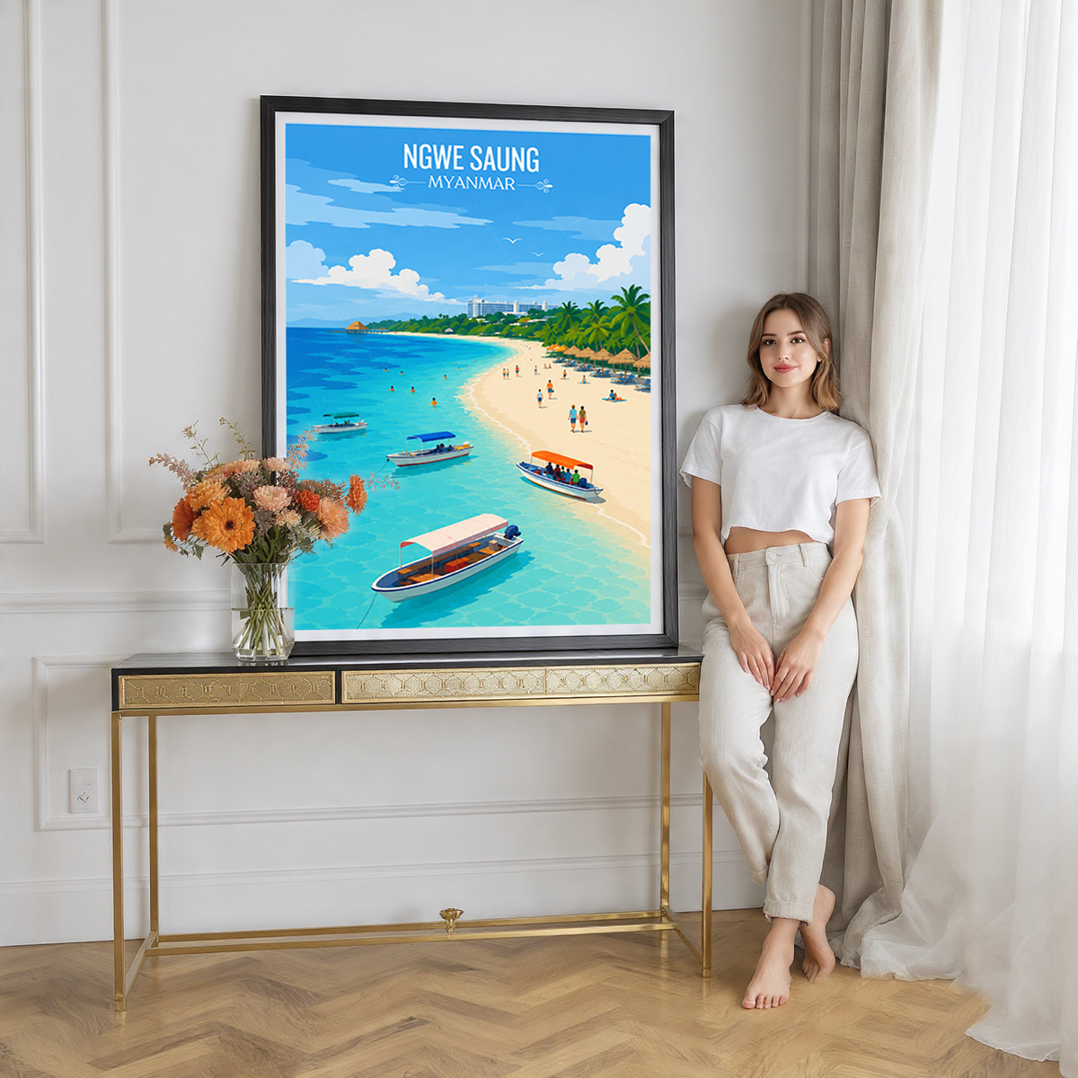 Ngwer Saung - Myanmar - Travel Wall Art Deco Poster Print - Art Print - Travel Art Poster