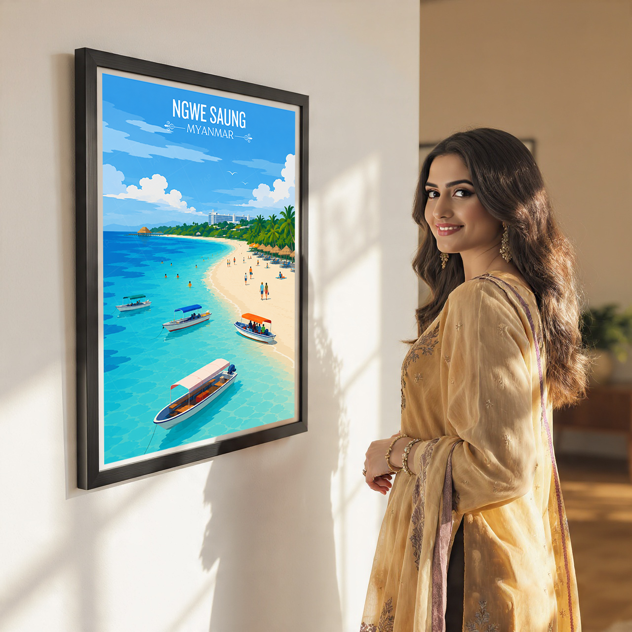 Ngwer Saung - Myanmar - Travel Wall Art Deco Poster Print - Art Print - Travel Art Poster
