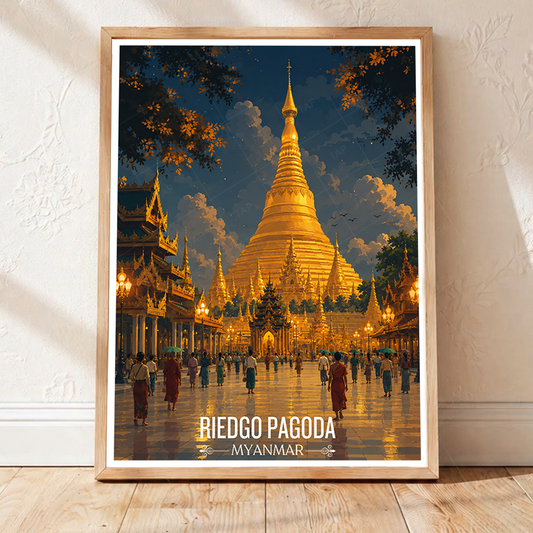 Riedgo Pagoda - Myanmar - Travel Wall Art Deco Poster Print - Art Print - Travel Art Poster