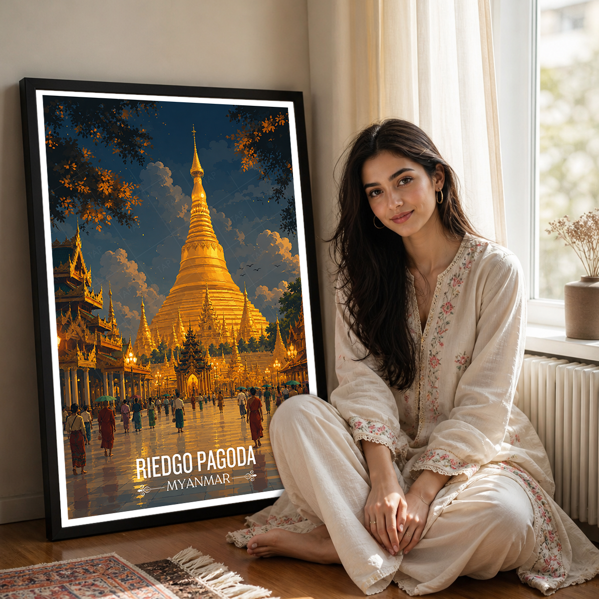 Riedgo Pagoda - Myanmar - Travel Wall Art Deco Poster Print - Art Print - Travel Art Poster