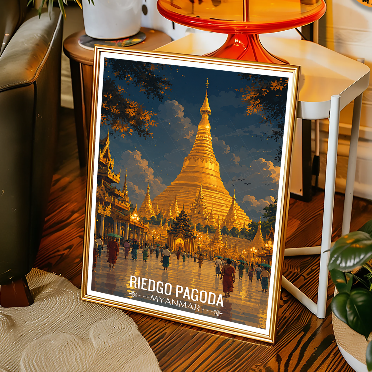 Riedgo Pagoda - Myanmar - Travel Wall Art Deco Poster Print - Art Print - Travel Art Poster