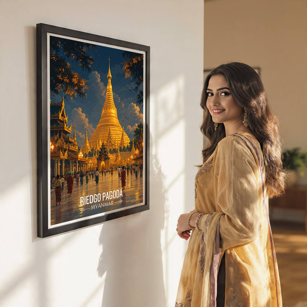 Riedgo Pagoda - Myanmar - Travel Wall Art Deco Poster Print - Art Print - Travel Art Poster
