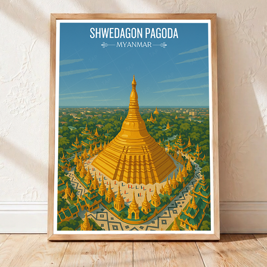 Shwedagon Pagoda - Myanmar - Travel Wall Art Deco Poster Print - Art Print - Travel Art Poster