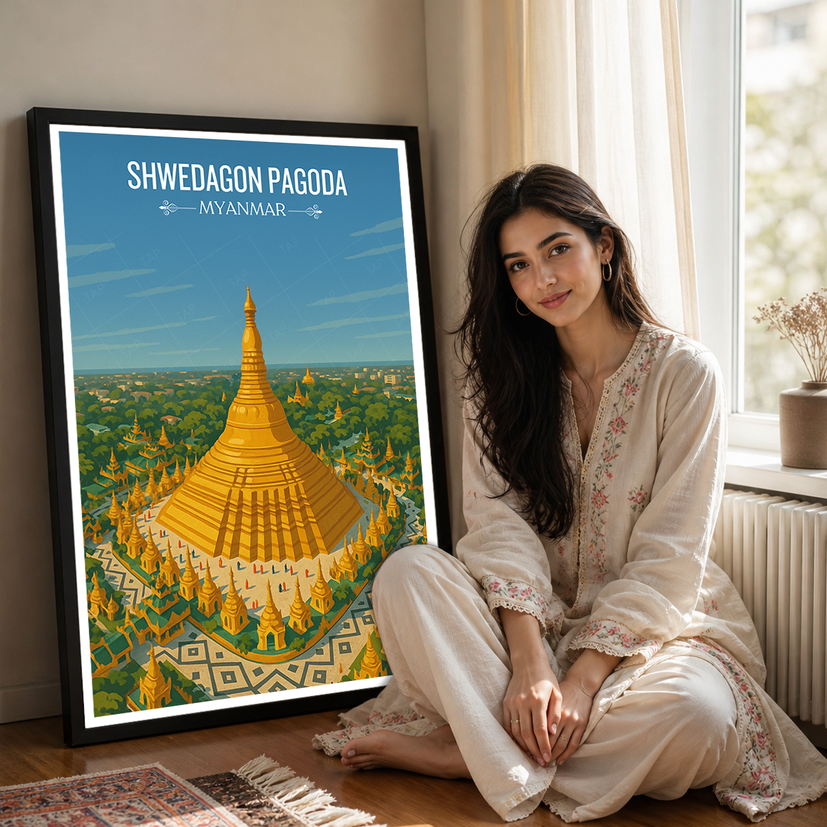 Shwedagon Pagoda - Myanmar - Travel Wall Art Deco Poster Print - Art Print - Travel Art Poster