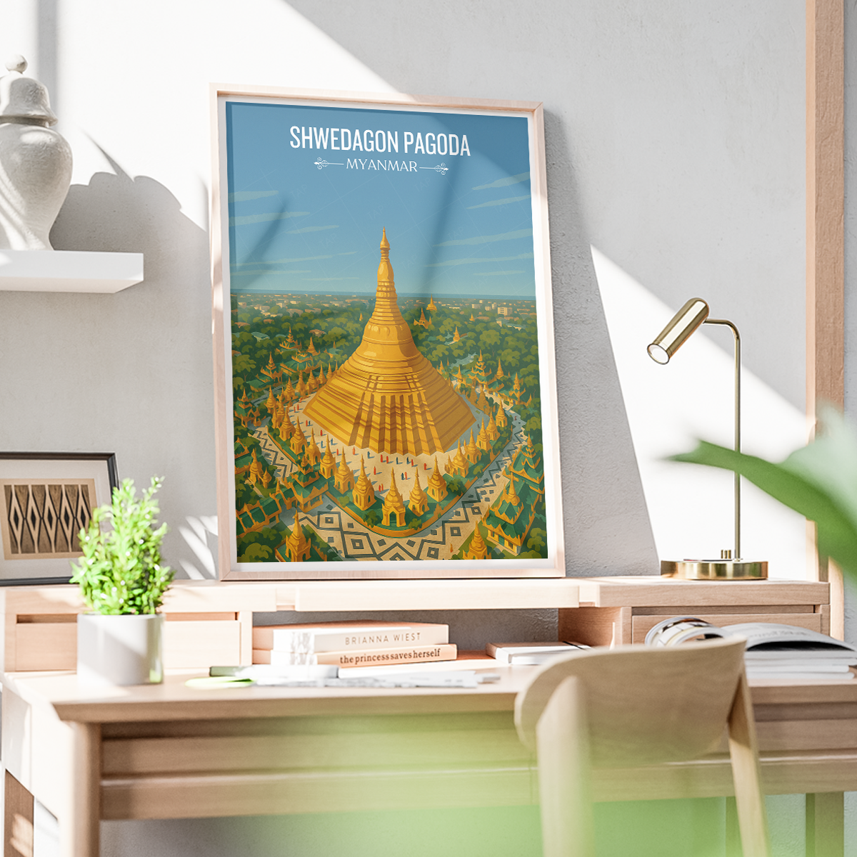 Shwedagon Pagoda - Myanmar - Travel Wall Art Deco Poster Print - Art Print - Travel Art Poster