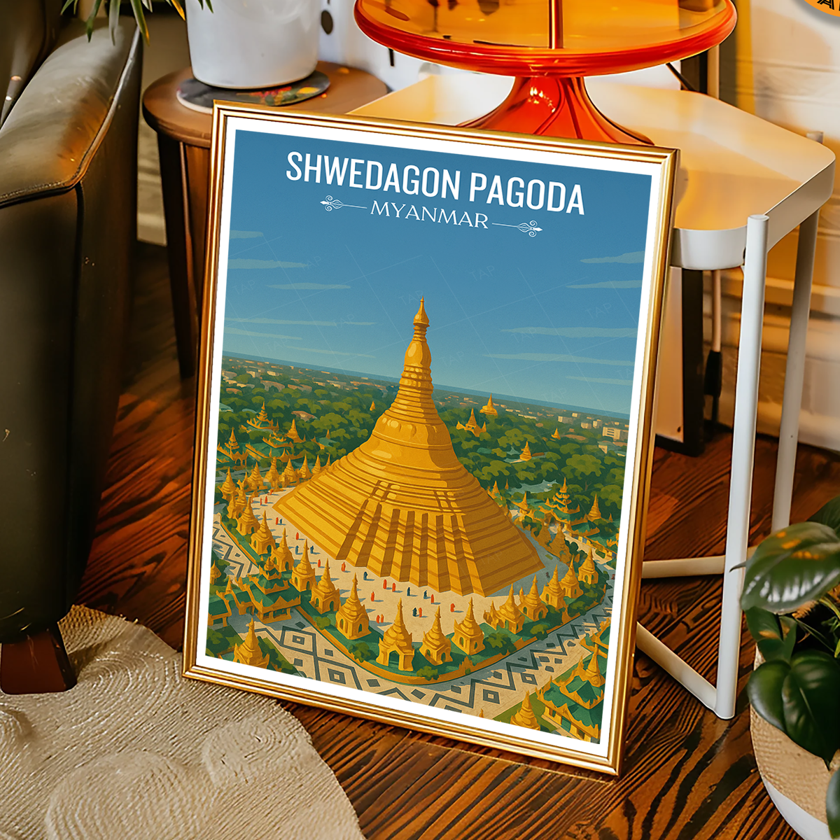 Shwedagon Pagoda - Myanmar - Travel Wall Art Deco Poster Print - Art Print - Travel Art Poster