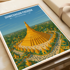 Shwedagon Pagoda - Myanmar - Travel Wall Art Deco Poster Print - Art Print - Travel Art Poster