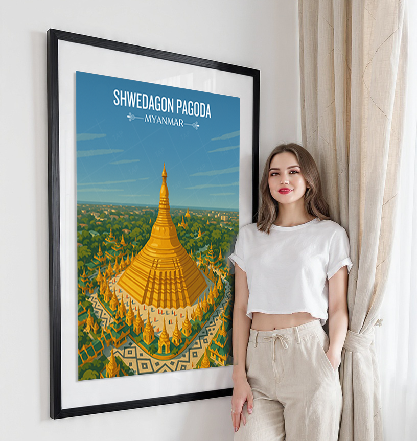 Shwedagon Pagoda - Myanmar - Travel Wall Art Deco Poster Print - Art Print - Travel Art Poster