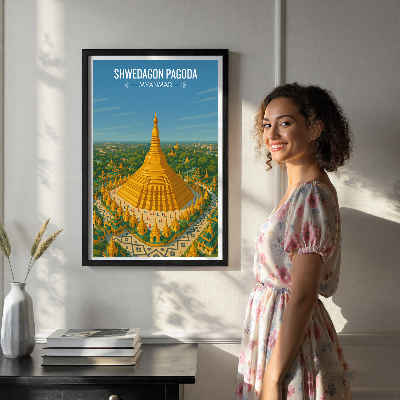 Shwedagon Pagoda - Myanmar - Travel Wall Art Deco Poster Print - Art Print - Travel Art Poster